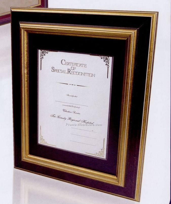 11"x14" Dark Walnut Hardwood Certificate Frame W/ Antique Gold Trim