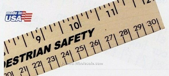 12" Clear Lacquer Wood Ruler W/ English & Metric Scale - 2 Day Rush