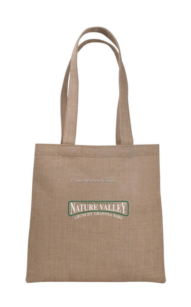 14"x14" V-natural Jute Flat Tote Bag