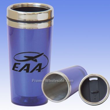 16 Oz Blue Translucent Tumbler Mug W/ Spill Proof Lid - Screened