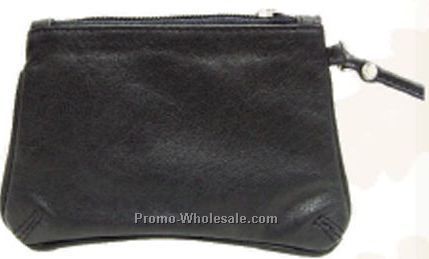 17cmx9cm Black Cowhide Skinny Wristlet Pouch W/Strap