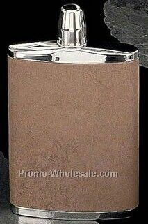 18 Oz. Chrome & Brown Lynx Leather Flask