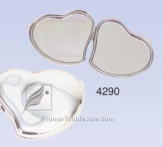2-1/2"x2"x3/8" Silver Plated Contour Heart Compact Mirror (Engraved)