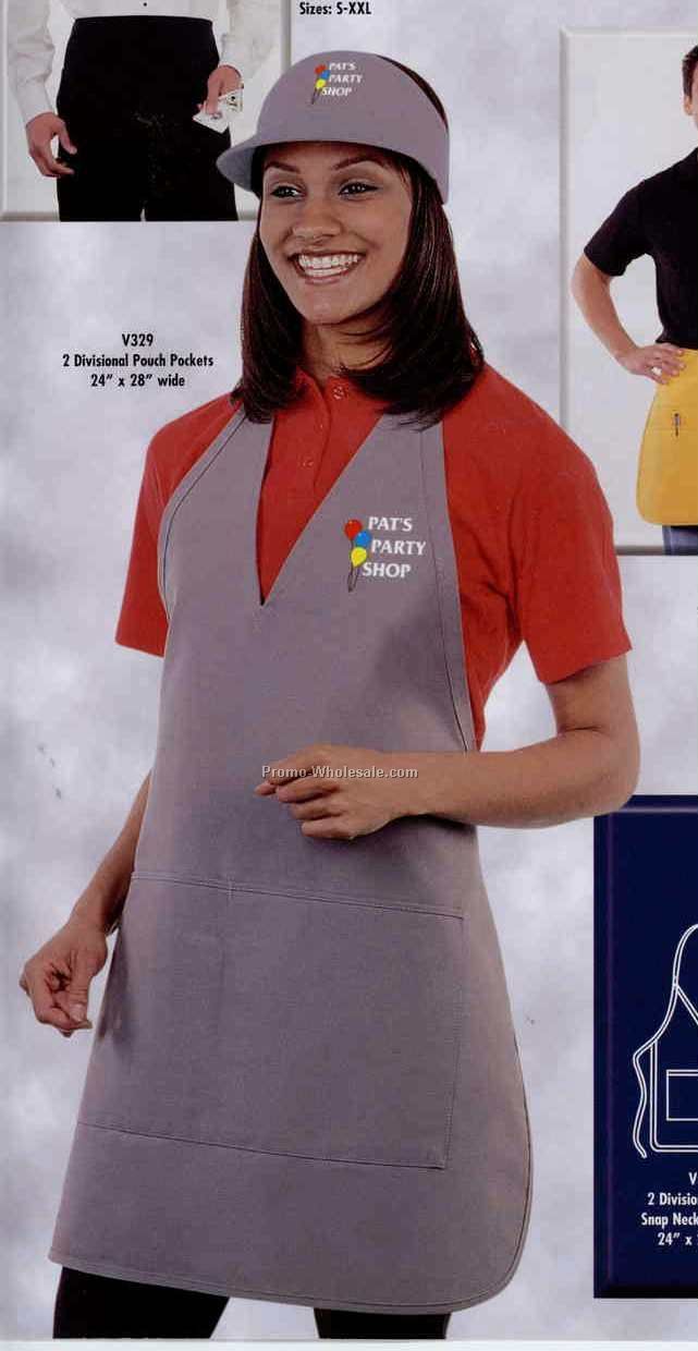 24"x28" Solid Color Twill V-neck Bib Apron W/ 2 Divisional Pouch Pocket