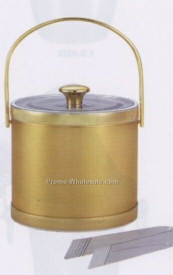 3 Quart Brushed Gold Double Wall Ice Bucket W/ Classic Bands