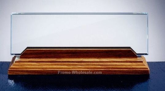 3"x10" Jade Glass Name Plate W/ Walnut Base