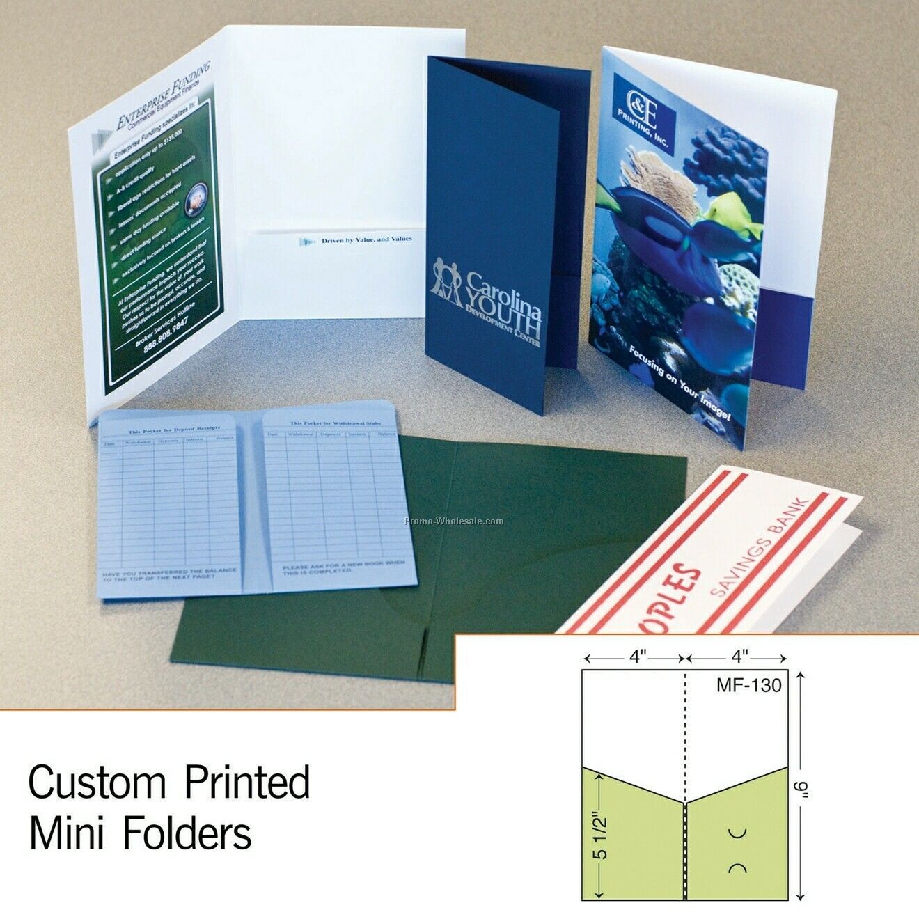 4-1/2"x9-1/4" Mini Folder W/ Double Pocket (2 Color)