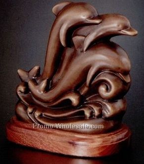 6-1/2"x6-1/2" Bronze Dolphins Sculpture