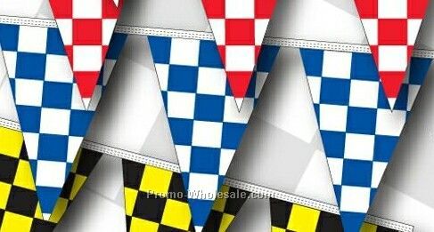 60' 4 Mil Triangle Checkered Race Track Pennant - Blue/ White