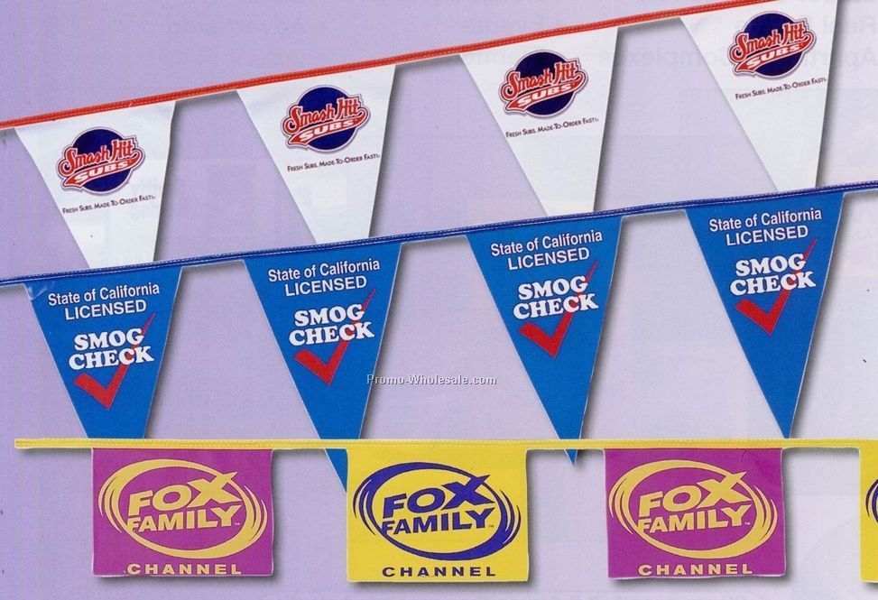 60 Ft. Custom Printed Plastic Cloth Pennants (1 Color) (1 Side)