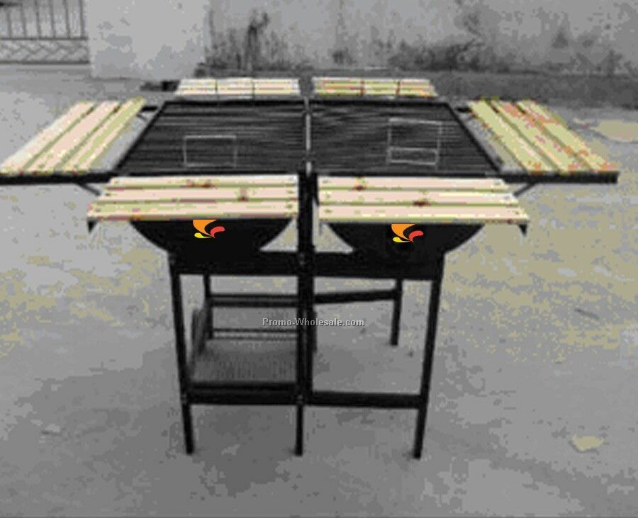 Barbecue Grill - Double Grill With Six Wood Shelves