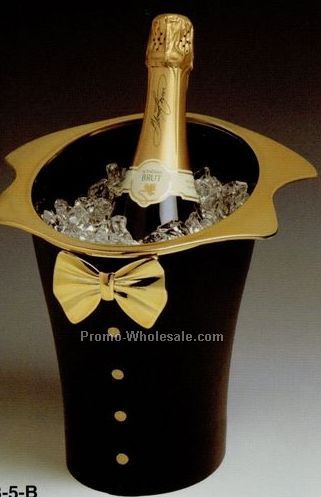Black Tuxedo Wine & Champagne Bucket With Gold Plated Accents