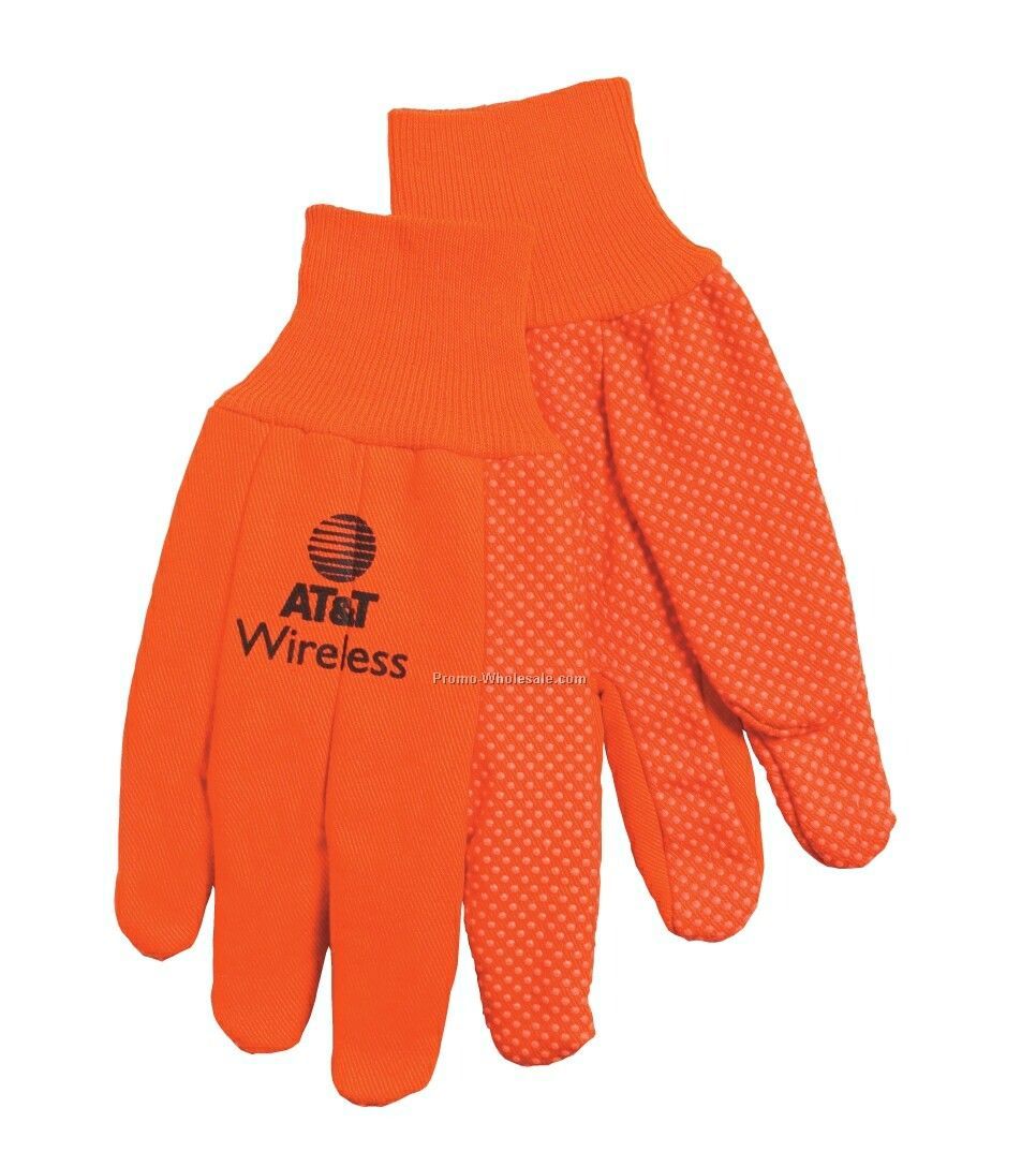Blaze Orange Lined Cotton Canvas Glove With Pvc Dots (One Size)