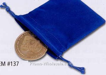 Blue Velour Drawstring Pouch