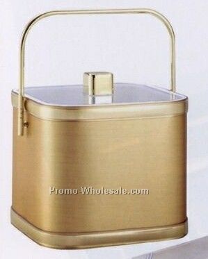 Brushed Gold Double Wall Square Ice Bucket W/ Lid & Tong
