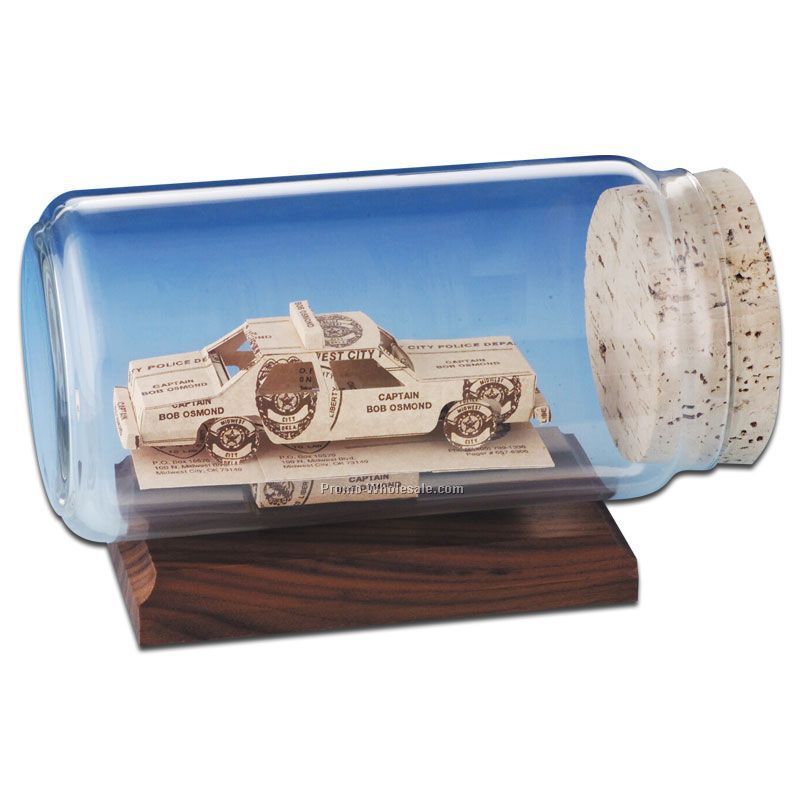 Business Card In A Bottle Sculpture - Police Car