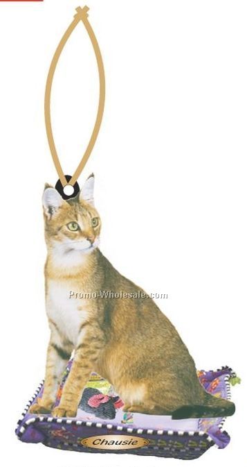 Chausie Cat Executive Ornament W/ Mirrored Back (12 Sq. Inch)