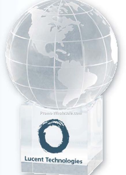 Clear Cube World Globe And Base (Screen Printed)