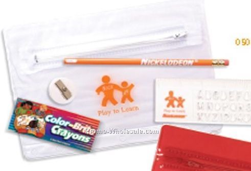 Clear Translucent School Kit With Pencil/ Stencil Ruler/ Crayon/ Sharpener