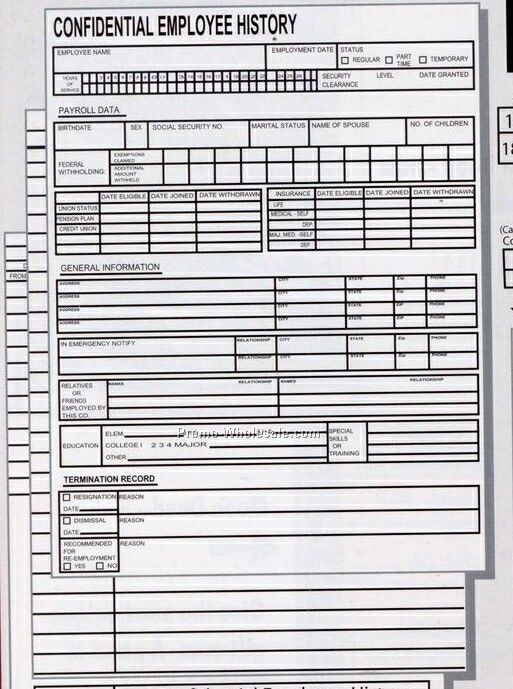 Confidential Employee History Form