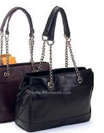 Cow Calf Leather Handbag With Two Top Compartments