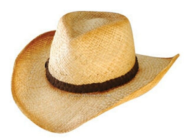 Cowboy Raffia Painted Edge Straw Hat With Leather Braid
