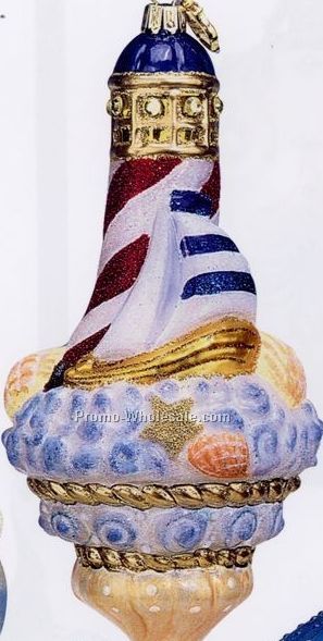 European Blown Glass Ornament Collection/ Striped Lighthouse