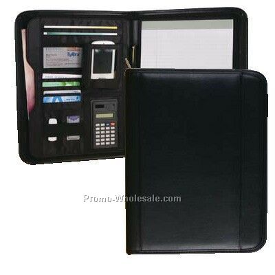 Executive Padfolio W/ Zipper, Calculator And Electronic Device Holder