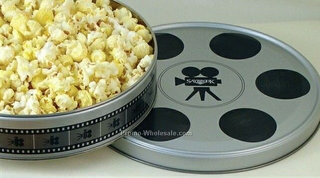 Film Reel Tin Filled W/ Chicago Mix Popcorn 9-7/8"x1-15/16"