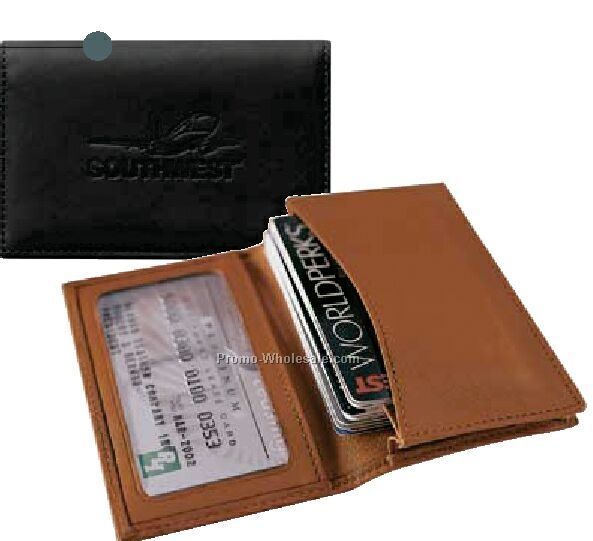 Full Grain Aniline Leather Expanding Card Case With Moire Lining