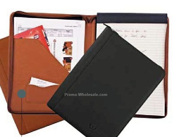 Full Grain Aniline Leather Zippered Portfolio With Moire Lining