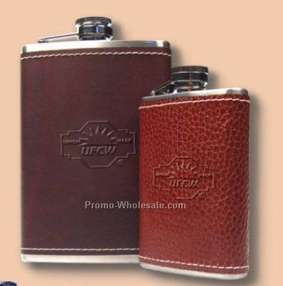 Full Grain Leather Wrapped Stainless 8 Oz. Flask