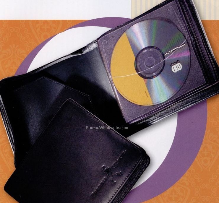 Genuine Leather 10 CD/ DVD Zip Around Carrier Case