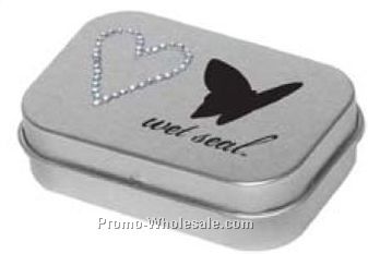 Heart Rhinestone Silver Hinge Tin