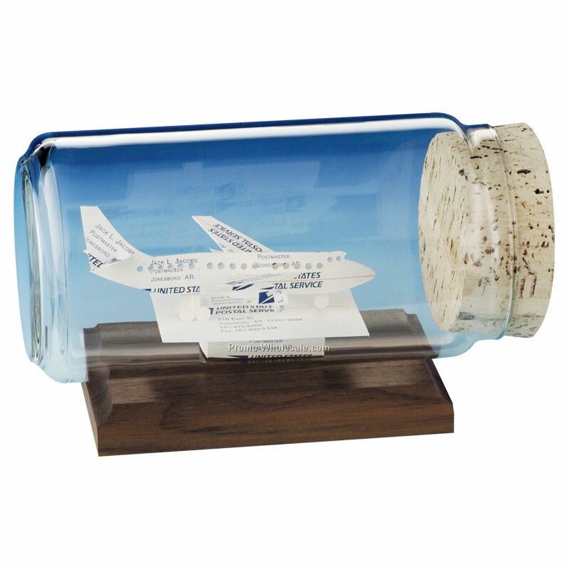 Jet Plane Business Cards In A Bottle Sculpture