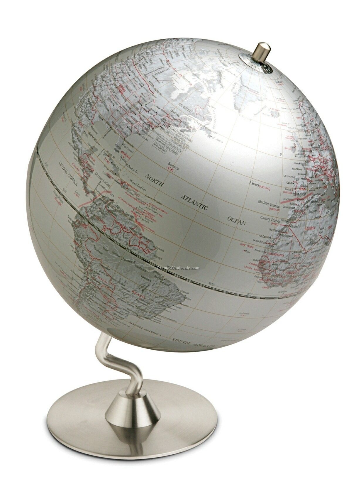 Large Silver Plated World Globe
