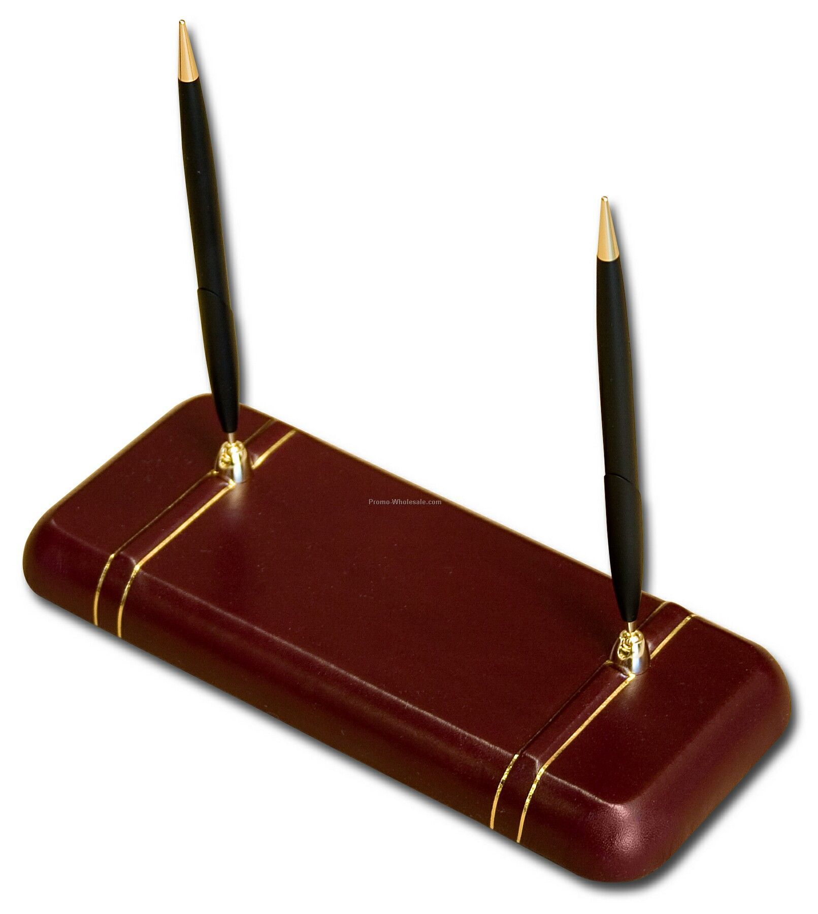 Leather Double Pen Stand - Burgundy