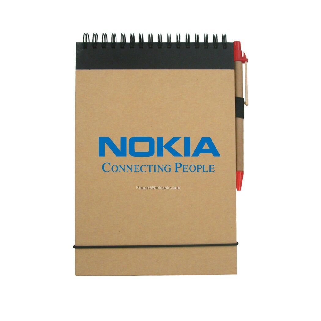 Recycled Reporter Style Notebook W/ Pen (Red)