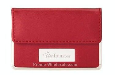 Retro Leather Business Card Case W/ Chrome Plate & Trim