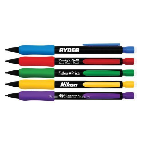 Rubber Grip Mechanical Pencil - Black Barrel Colored Rubber Grip & Clip