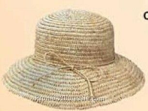 Straw Hat W/ Downturn Brim & String Bow (One Size Fit Most)