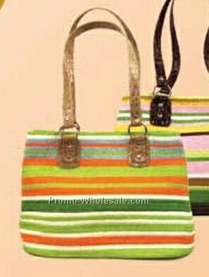Striped Purse With Leather Handles