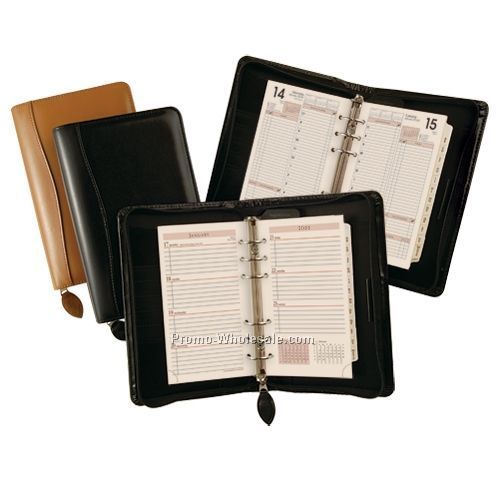 Tan Bonded Leather Zippered Weekly Organizer