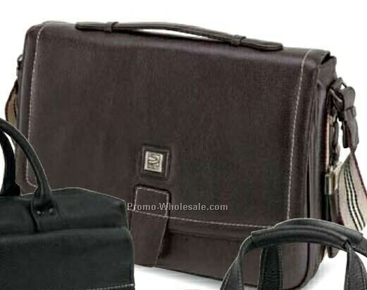Torino Dark Brown Soft Lichee Leather Briefcase 15-1/2"x11"x4-1/2"