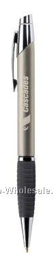 Vista Brush Satin Nickel Push-action Ballpoint Metal Pen W/ Rib Rubber Grip
