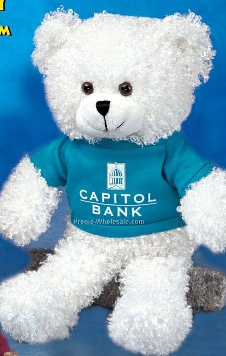 White Kurly Bear Stuffed Animal (11")