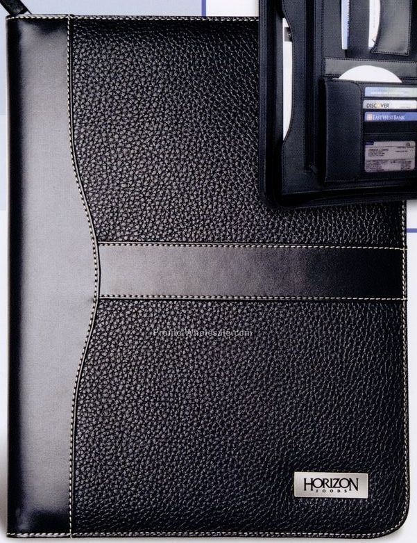 10-1/4"x13-1/2" Leatherette Zipper Portfolio With Calculator & Pockets