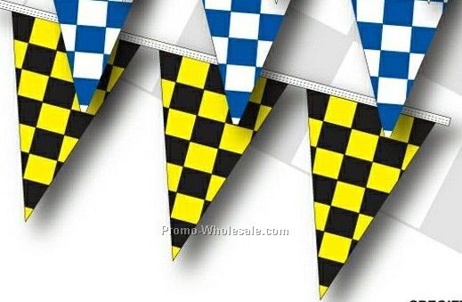 100' 8 Mil Triangle Checkered Race Track Pennant - Black/ Yellow