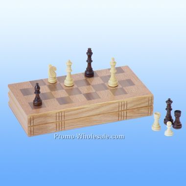 11" Oak Book Style Chess Set - Screen Printed