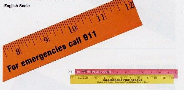 12" Fluorescent Wood Ruler With English Scale - Standard Delivery